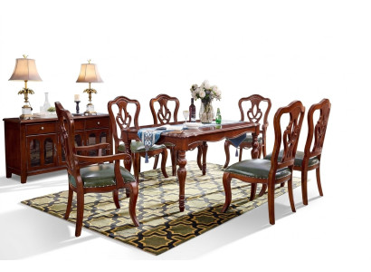 Juego completo de mesa de comedor + 6 sillas Conjunto de comedor Grupo de esencias Mesa de madera Mesas de 7 piezas.