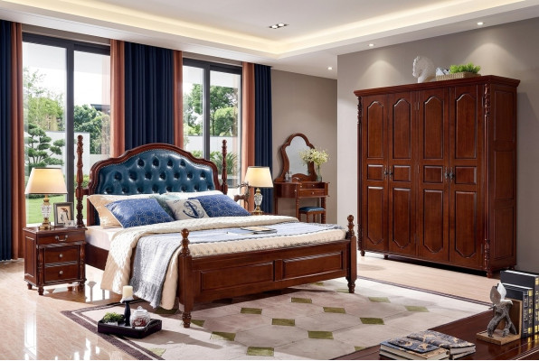 Cama 2x mesitas de noche 3 piezas Set de dormitorio Diseño Lujo Clásico