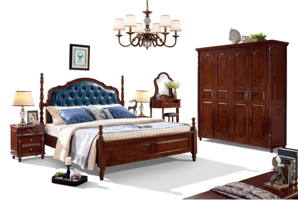 Cama 2x mesitas de noche 3 piezas Set de dormitorio Diseño Lujo Clásico