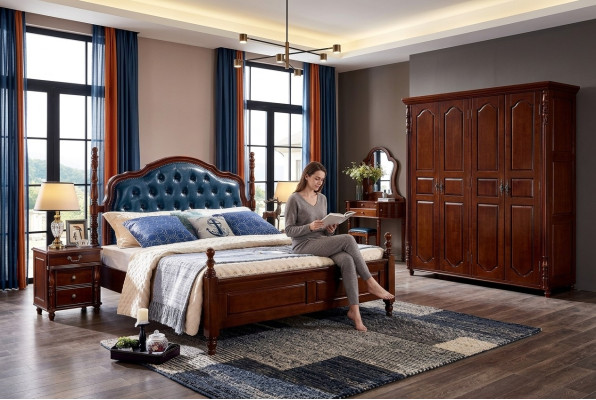 Marco de cama doble de lujo Cama de dormitorio doble Cama de madera doble Nueva