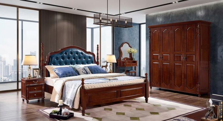 Marco de cama doble de lujo Cama de dormitorio doble Cama de madera doble Nueva