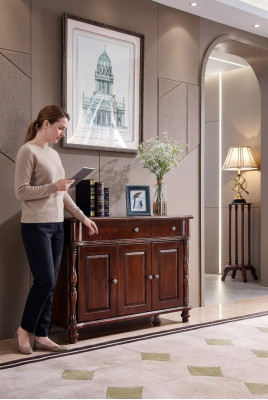 Cómoda marrón Aparador de madera maciza Diseño de muebles de armarios.