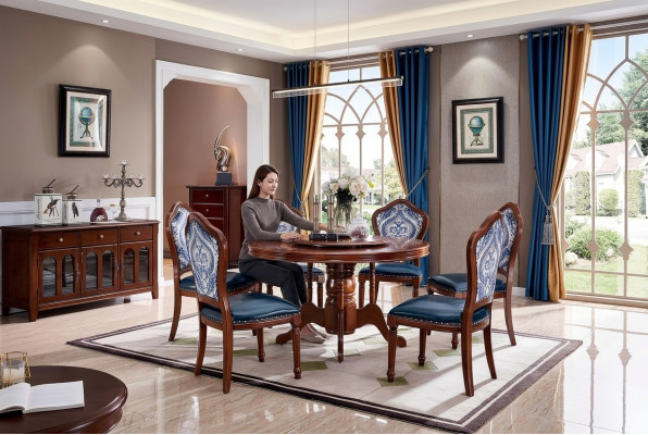 Conjunto completo de comedor de madera Sillas de lujo de lujo Mobiliario 6