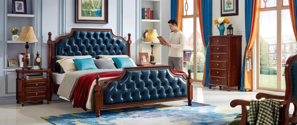 Chesterfield cama doble lujo dormitorio cama de madera muebles tapizados