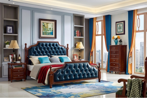 Chesterfield cama doble lujo dormitorio cama de madera muebles tapizados