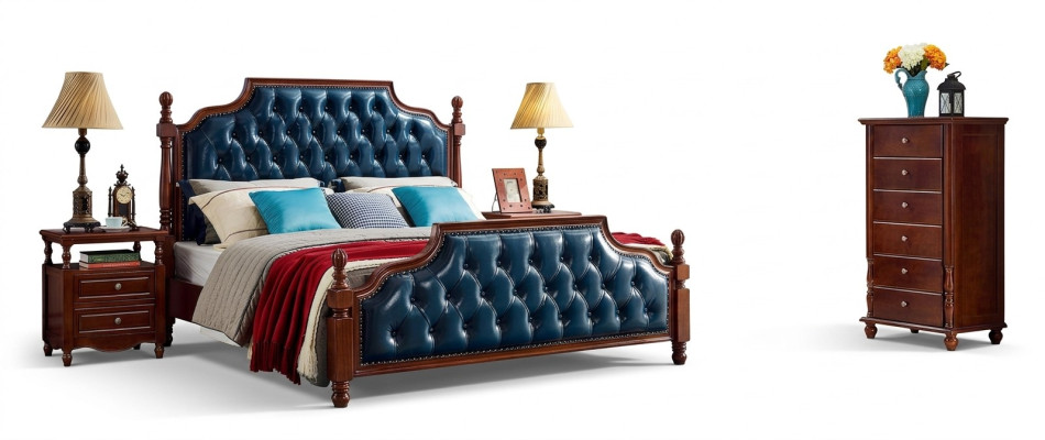 Chesterfield cama doble lujo dormitorio cama de madera muebles tapizados