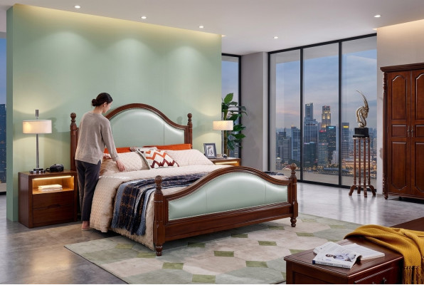 Cama Cama doble Cama de madera Muebles Madera maciza Dormitorio Madera Camas