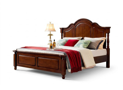 Cama doble clásica para dormitorio, muebles de cama de madera maciza marrón.