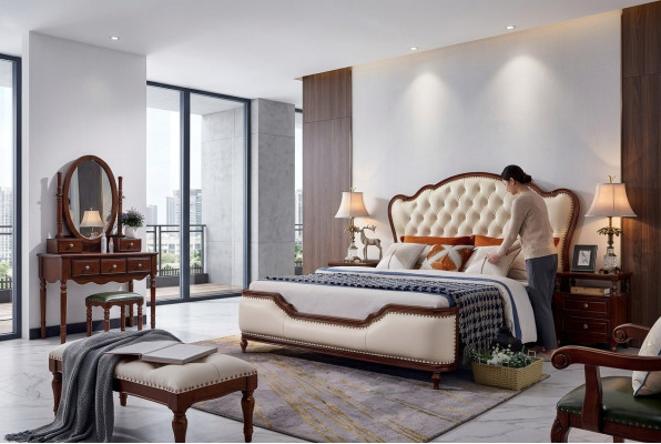 Cama doble Marco de cama Cama de madera Doble Dormitorio Blanco Clásico Nuevo