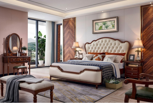 Cama doble Marco de cama Cama de madera Doble Dormitorio Blanco Clásico Nuevo