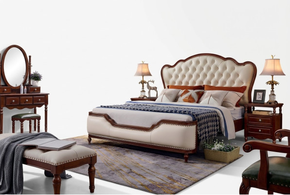 Cama doble Marco de cama Cama de madera Doble Dormitorio Blanco Clásico Nuevo
