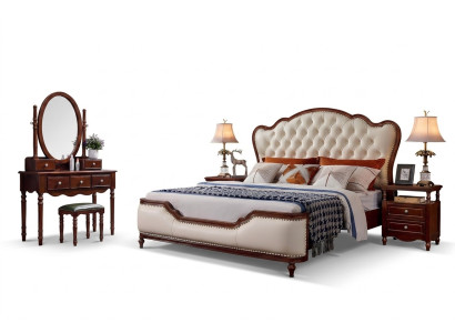 Cama 2x Mesitas de noche Tocador Banco Dormitorio Lujo Madera Juego de 6 piezas
