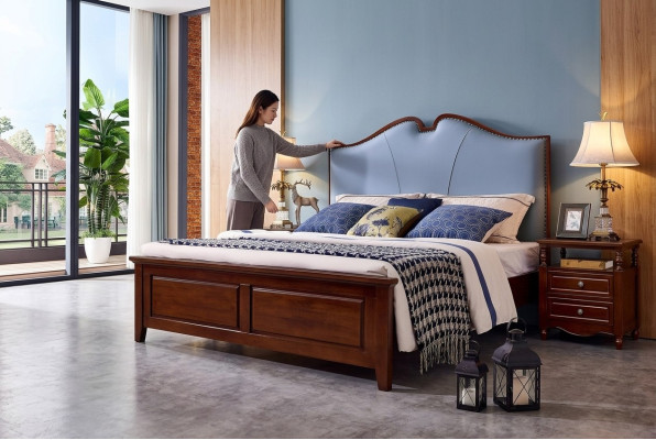 Cama doble de lujo dormitorio de madera cama cabecero de cama tapizado muebles