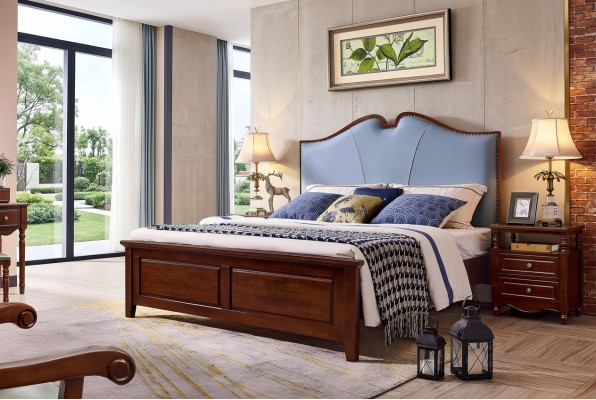 Dormitorio cama mesita de noche camas doble marco de cama de madera Set de 3 piezas.