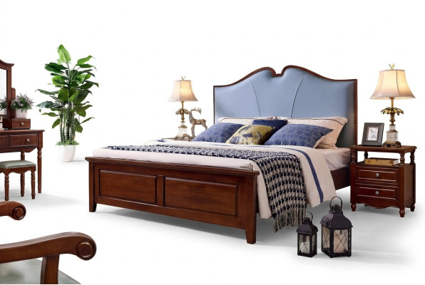 Dormitorio cama mesita de noche camas doble marco de cama de madera Set de 3 piezas.