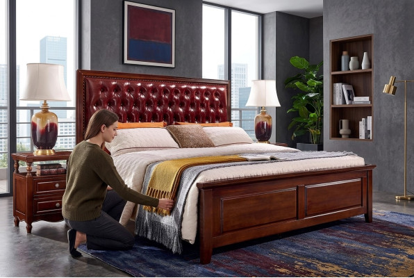 Cama doble dormitorio marco de cama de madera tapizado muebles diseño barroco.