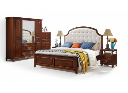 Conjunto de lujo de 3 piezas: cama, 2 mesitas de noche, marco de cama de madera para dormitorio.