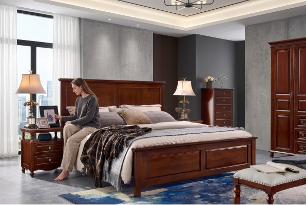 Juego de dormitorio de cama, diseño de cama con cabecero, 2 mesitas de noche, estructura de cama de 3 piezas.