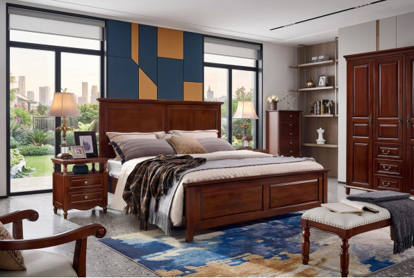 Juego de dormitorio de cama, diseño de cama con cabecero, 2 mesitas de noche, estructura de cama de 3 piezas.