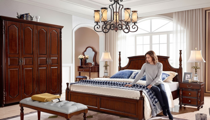 Muebles de dormitorio de diseñador conjunto de 5 piezas cama mesitas de noche armario