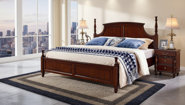 Camas Macizas Cama Doble Muebles de Cama Diseño de Madera Dormitorio Clásico