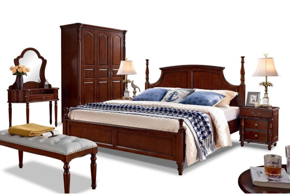 Camas Macizas Cama Doble Muebles de Cama Diseño de Madera Dormitorio Clásico