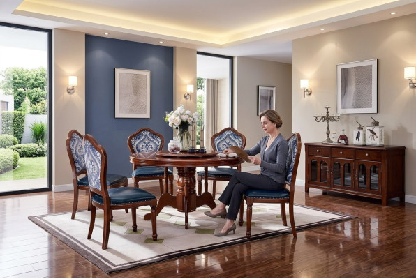Mesas de comedor Muebles redondos Mesa de comedor de lujo Mesa redonda de madera maciza