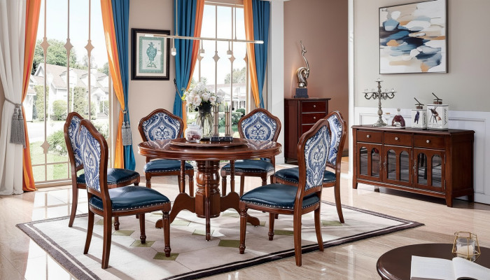 Mesas de comedor Muebles redondos Mesa de comedor de lujo Mesa redonda de madera maciza