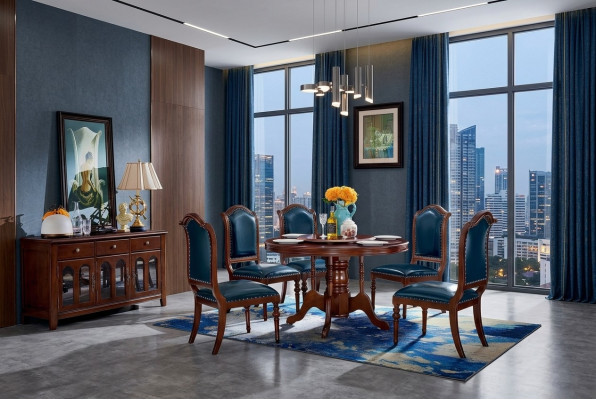 Conjunto completo de mesa de comedor con 6 sillas, cómoda, conjunto de comedor, grupo de comedor de madera, mesa nueva.