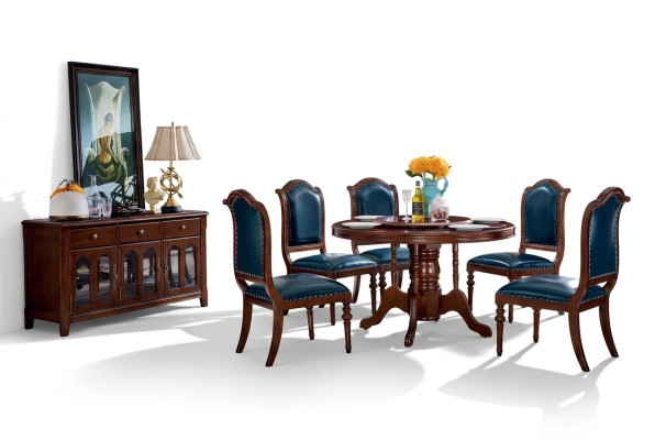 Conjunto completo de mesa de comedor con 6 sillas, cómoda, conjunto de comedor, grupo de comedor de madera, mesa nueva.