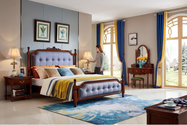 Diseño conjunto completo de dormitorio cama mesitas de noche tocador 5 piezas