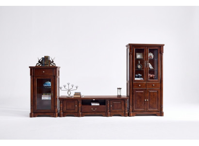 Diseño de pared de estar, mueble de TV, 2 vitrinas, conjunto de 3 piezas en estilo clásico.