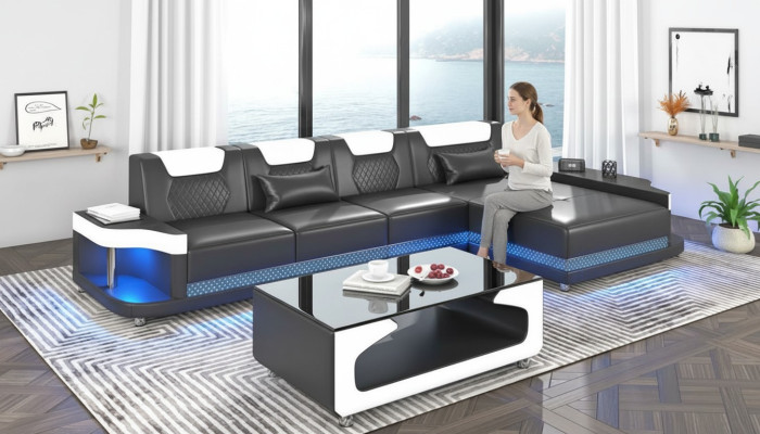 Sofá esquinero en forma de L de cuero tapizado conjunto de sala de estar sofás esquina muebles de lujo nuevos.