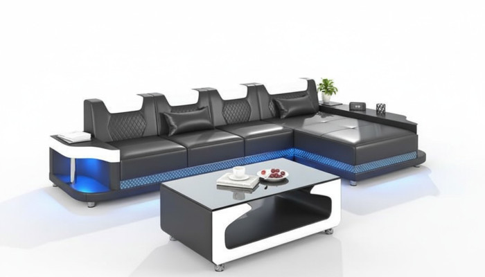 Sofá esquinero en forma de L de cuero tapizado conjunto de sala de estar sofás esquina muebles de lujo nuevos.