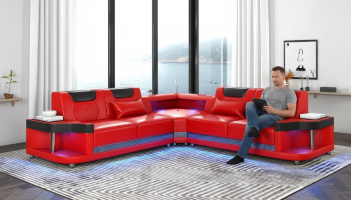 Diseño de sofá en forma de L Esk moderno Sofás Sofá de cuero Sofá de esquina Sofá nuevo de salón