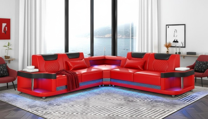 Diseño de sofá en forma de L Esk moderno Sofás Sofá de cuero Sofá de esquina Sofá nuevo de salón