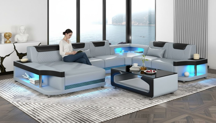Sofá de esquina en forma de U + mesa de centro, muebles de salón tapizados modernos, diseño de sofá de esquina.