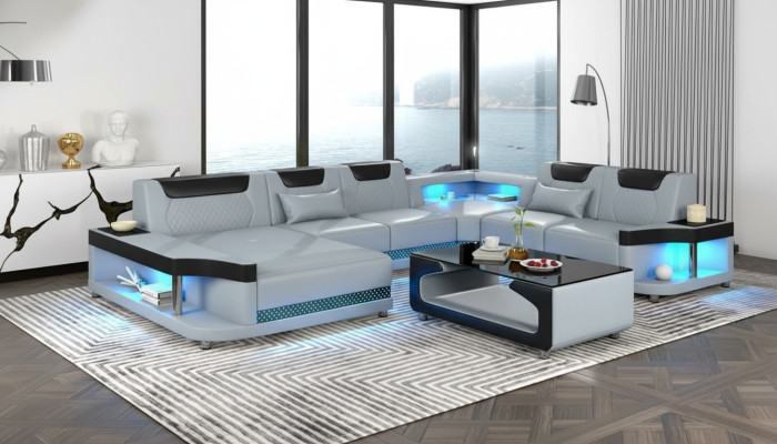 Sofá de esquina en forma de U + mesa de centro, muebles de salón tapizados modernos, diseño de sofá de esquina.