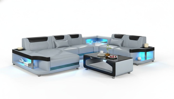 Sofá de esquina en forma de U + mesa de centro, muebles de salón tapizados modernos, diseño de sofá de esquina.
