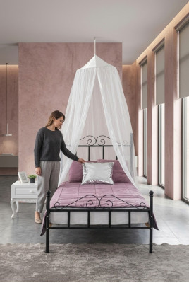 Cama con dosel de metal Juego de dormitorio Cómoda blanca Muebles para dormitorio 2 piezas