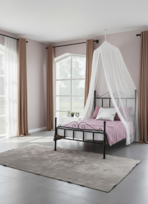 Cama con dosel de metal Juego de dormitorio Cómoda blanca Muebles para dormitorio 2 piezas