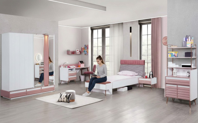 Juego completo de habitación juvenil infantil cama escritorio armario muebles