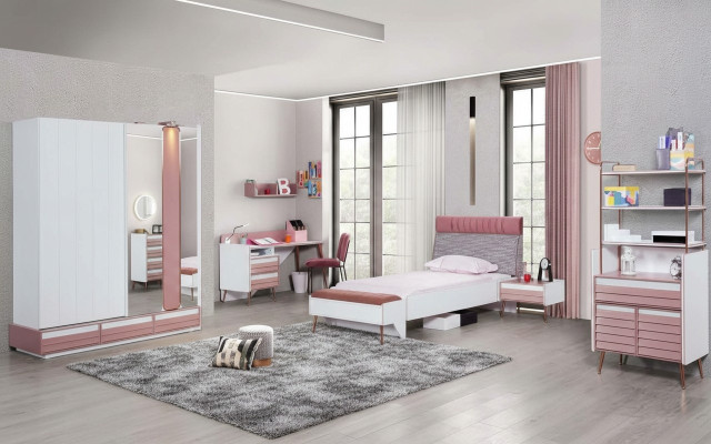 Juego completo de habitación juvenil infantil cama escritorio armario muebles