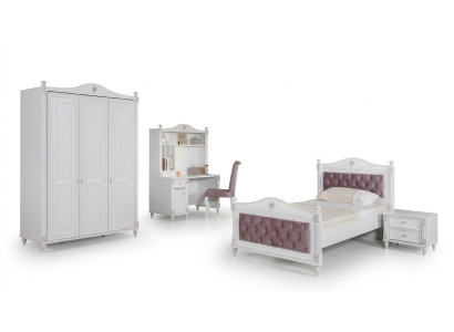 Dormitorio juvenil cama mesa de noche armario escritorio conjunto de 4 piezas.