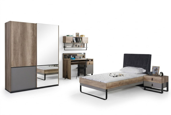 Juego completo de dormitorio juvenil para niños, mesa, cama, armario, mesita de noche, set de 4 piezas.