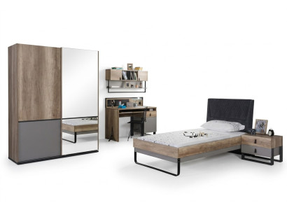 Juego completo de dormitorio juvenil para niños, mesa, cama, armario, mesita de noche, set de 4 piezas.
