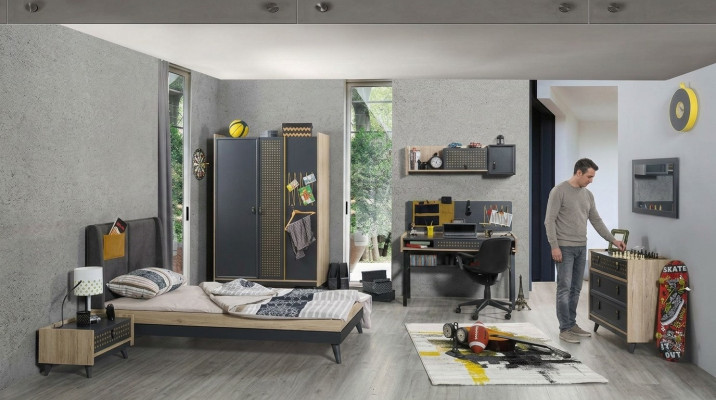 Juventud Niños Habitación Mesita de noche Armario Moderno Dormitorio Cómoda Mesa 5 piezas.