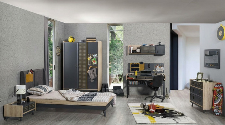 Juventud Niños Habitación Mesita de noche Armario Moderno Dormitorio Cómoda Mesa 5 piezas.
