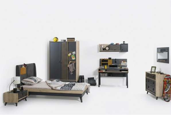 Juventud Niños Habitación Mesita de noche Armario Moderno Dormitorio Cómoda Mesa 5 piezas.