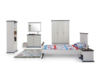 Dormitorio infantil moderno juego armario cómoda mesa madera blanco nuevo de 5 piezas.
